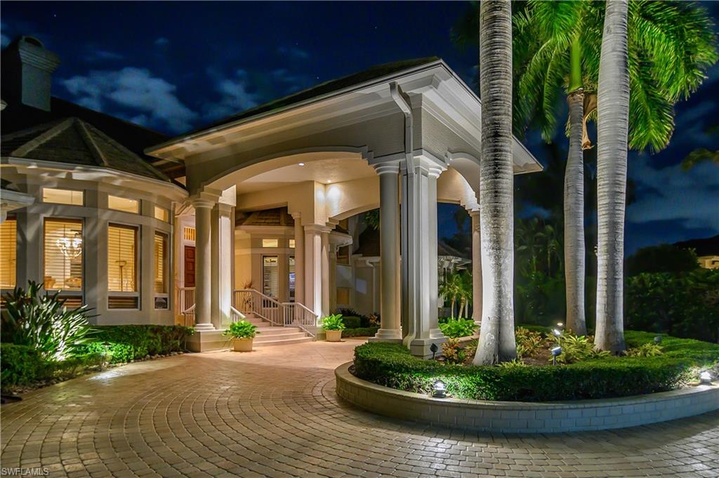Bonita Bay Waterfront Estate front portico by Spina Realty Company